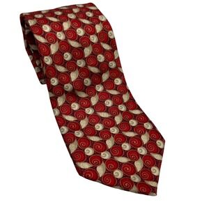 Vintage Ermenegildo Zegna Silk Tie Red Gold Geometric Swirl Spiral Pattern Italy